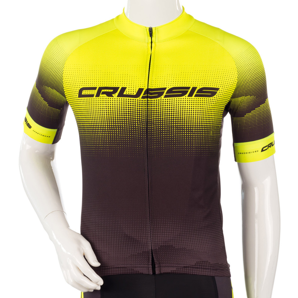Cyklistický dres s krátkým rukávem Crussis  černá-fluo žlutá  S Crussis