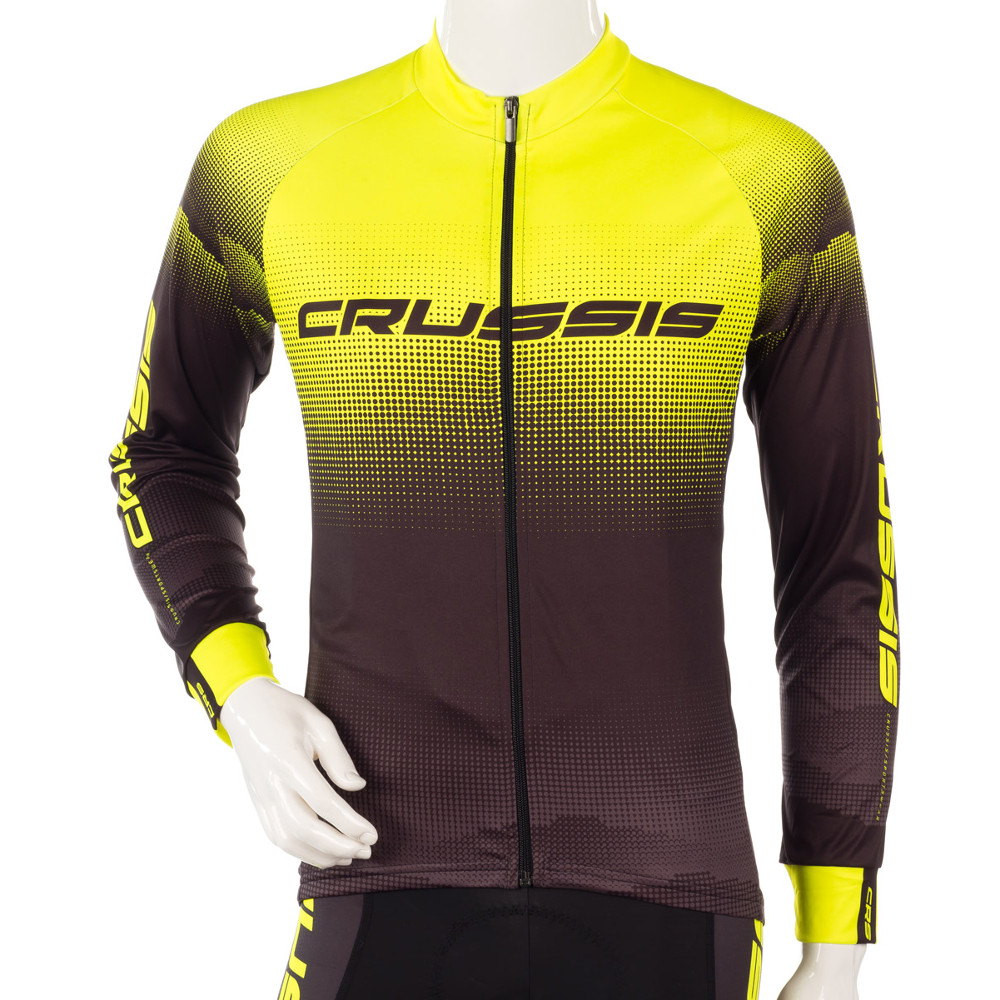 Cyklistický dres s dlouhým rukávem Crussis  černá-fluo žlutá  S Crussis