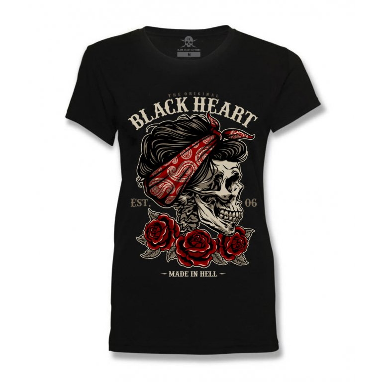 Dámské triko BLACK HEART Pin Up Skull  černá  S Black heart