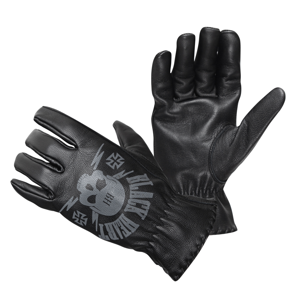 Kožené moto rukavice W-TEC Black Heart Skull Gloves  černá  S W-tec black heart