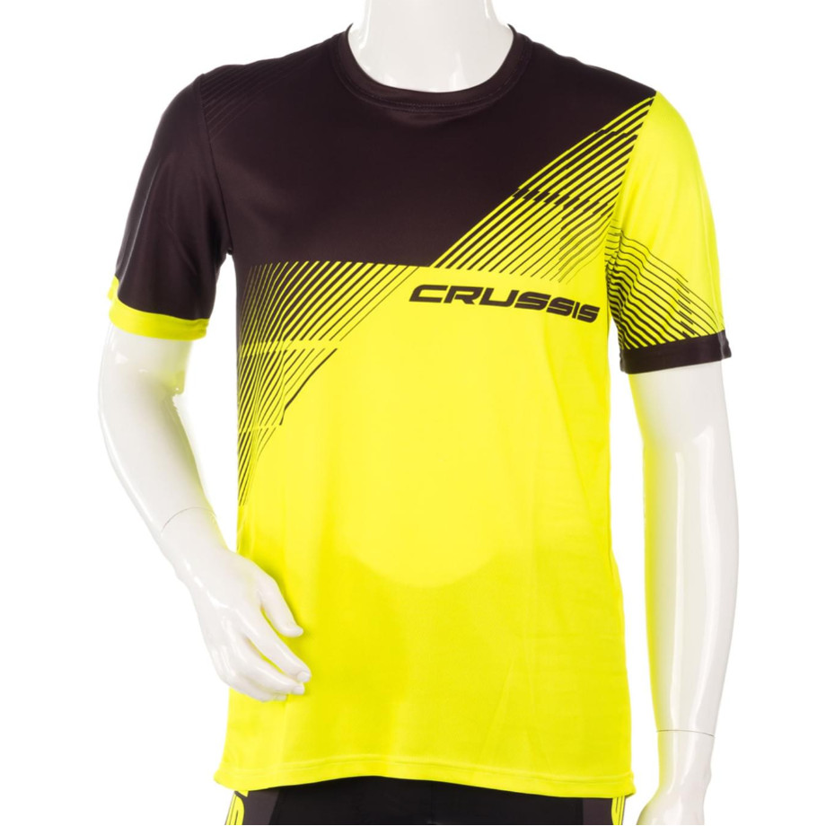 Pánské sportovní triko s krátkým rukávem Crussis  černá/žlutá fluo Crussis