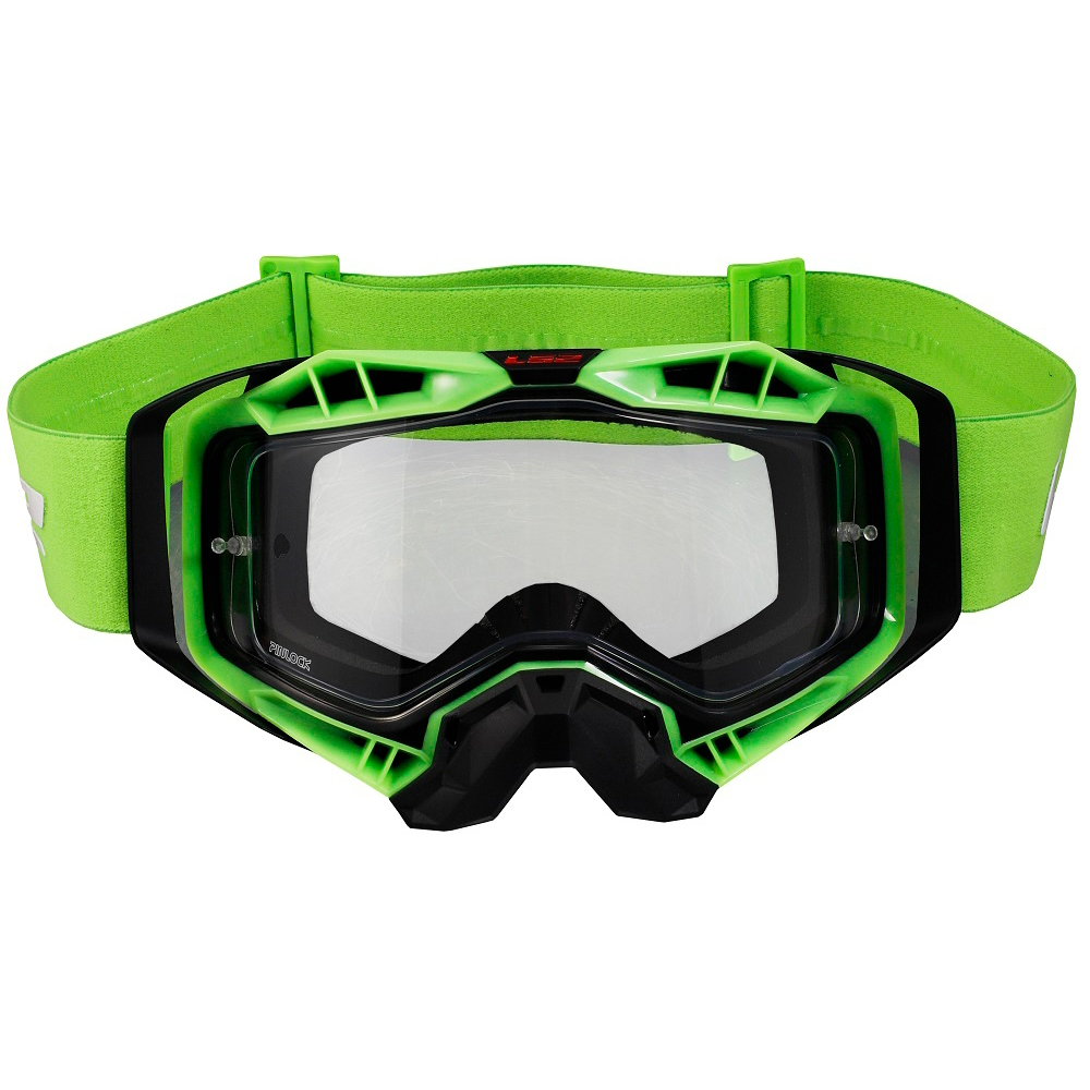 Motokrosové brýle LS2 Aura Black H-V Green čiré sklo Ls2