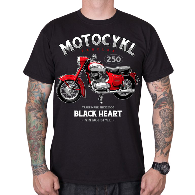 Triko BLACK HEART Motocykl Panelka  černá  M Black heart