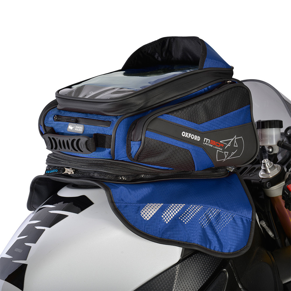 Tankbag na motocykl Oxford M30R 30 l černý/modrý s magnetickou zá Oxford